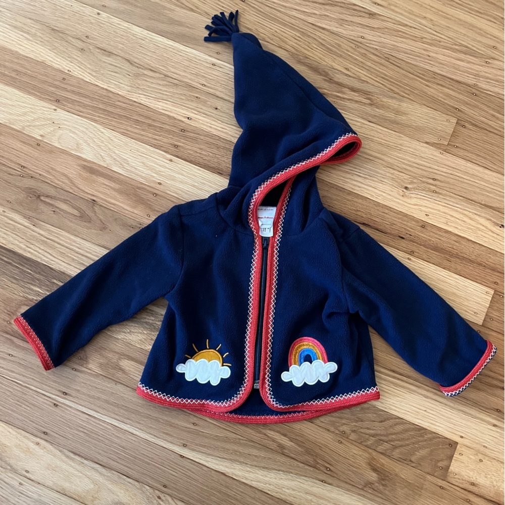 Adorable Hanna Andersson Navy Fleece Jacket with Rainbow and Sun Embroidery